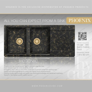سینک ظرفشویی فونیکس 380 مشکی مرمر طلایی